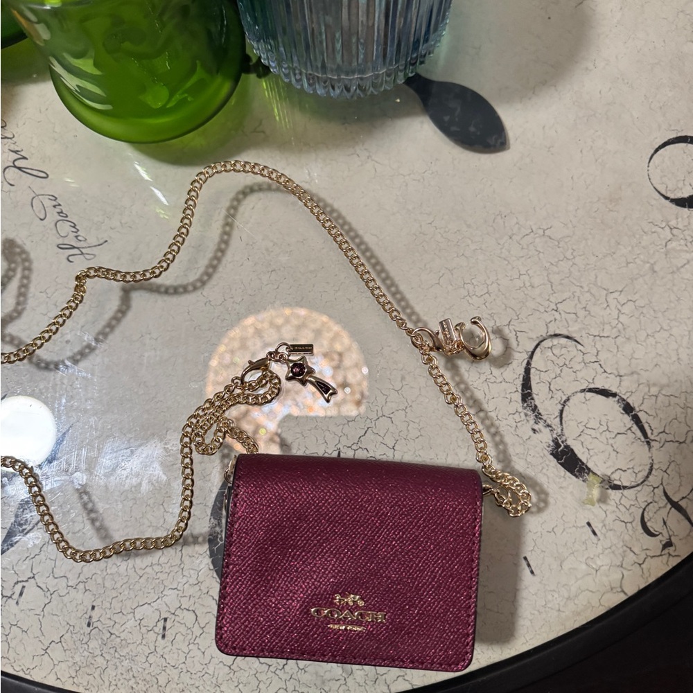 Coach Wine Mini Bag with Gold Chain